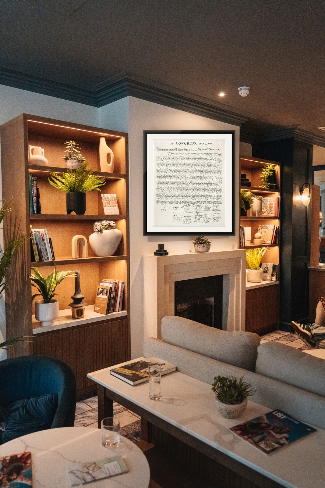 The Declaration of Independence, framed and hung in a private room
